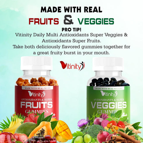 Real Fruit & Veggie Gummies - Superfood Vegetable Vitamin Supplement for Women, Men, Kids (30-Day Supply)