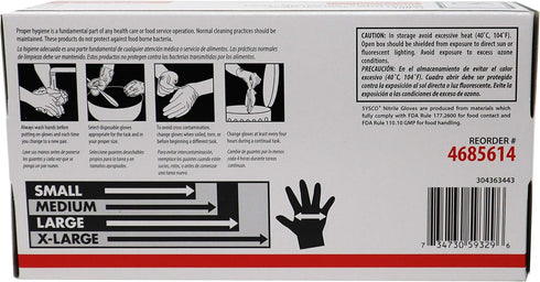 Sysco Nitrile High Performance Gloves, Powder Free Disposable Food Grade (100 Gloves Pack) (Large - Black)