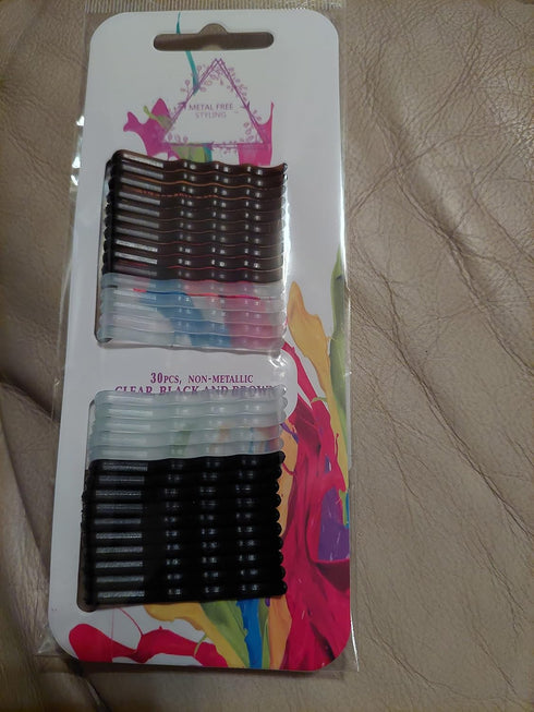 Metal Free Bobby Pins in BLACK-BROWN-CLEAR, Essential Hair Accessories