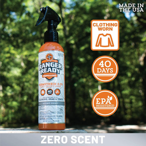 Ranger Ready 0.5% Permethrin Spray for Clothes and Outdoor Gear, Scent Zero, 8 Fl Oz