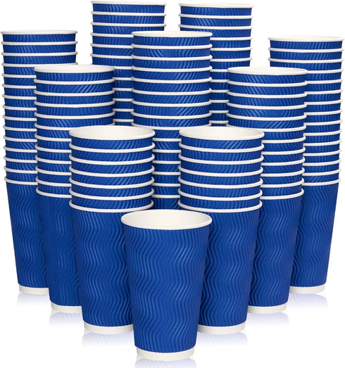 JollyPack 120 Pack 16 oz Paper Coffee Cups, Blue Disposable Beverage Cups