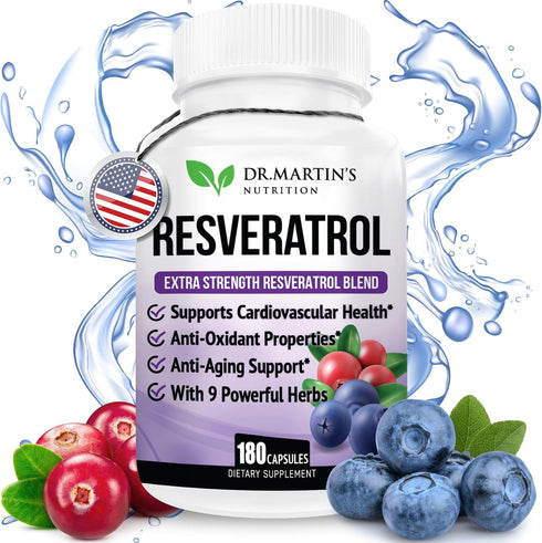 Extra Strength Resveratrol 1568mg, 180 Capsules, Antioxidant Supplement for Heart Health