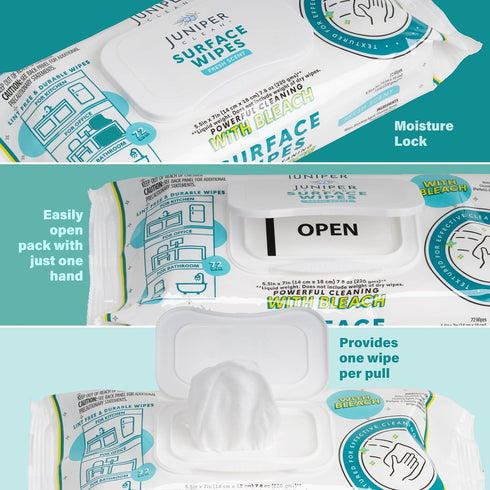 3 Pack Surface Cleaning Wipes with Bleach, All-Purpose Cleaner for Bathroom, Kitchen, Office, 216 Count, Soft Flow,