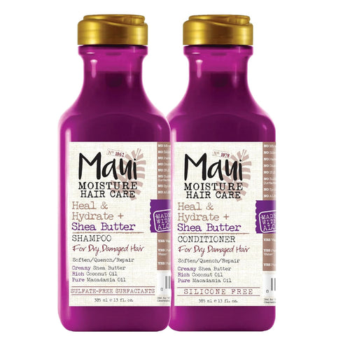 Maui Moisture Heal & Hydrate + Shea Butter Shampoo + Conditioner, 13 Fl Oz, for Tight Curly Hair