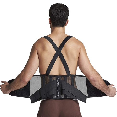 NeoTech Care Back Brace with Suspenders/Shoulder Straps - Light & Breathable - Lumbar Support Belt for Lower Back Pain
