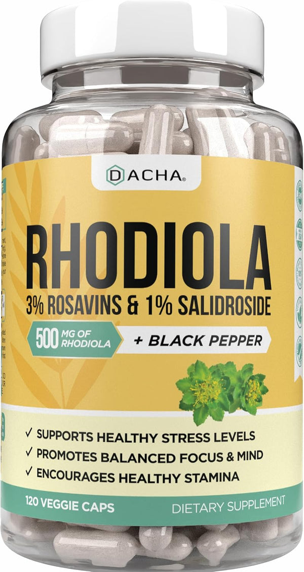 Natural Rhodiola Rosea Supplement, 120 CAPS 500mg, Mood and Focus Support, Bioperine Enhanced Absorption
