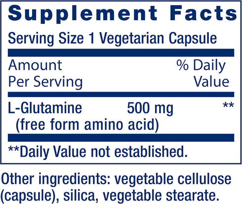 Life Extension L-Glutamine, 500 mg Amino Acid for Muscle and Immune Health, 100 Vegetarian Capsules