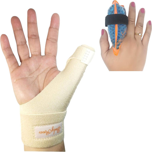 BodyMoves New Thumb Splint Brace - Plus Finger Hot and Cold Gel Pack for Tenosynovitis, Tendonitis, Carpal Tunnel,