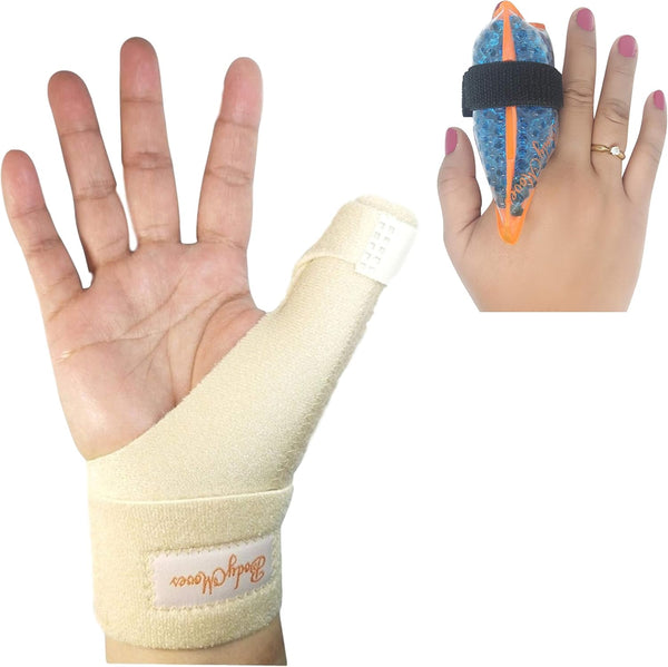 BodyMoves New Thumb Splint Brace - Plus Finger Hot and Cold Gel Pack for Tenosynovitis, Tendonitis, Carpal Tunnel,