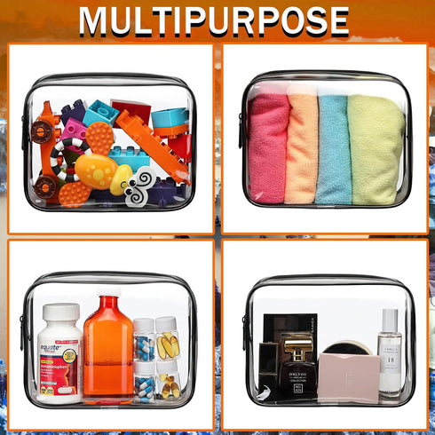6 Pieces Clear Makeup Bags, Portable Travel Pouch with Zipper, TSA Approved Waterproof Vinyl Plastic Organizer Case