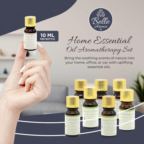 Set 7-Pack 10ml Belle Aroma Organic Aromatherapy Essential Oils for Diffusers, Home and Relaxation Ylang Ylang