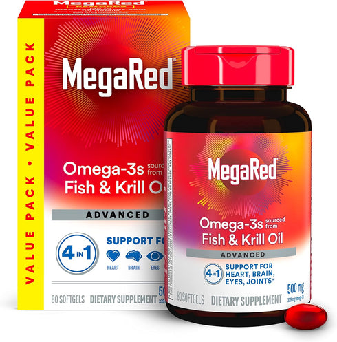 Megared Omega-3 Fish Oil + High Absorption Krill Oil 500mg Softgels, MegaRed