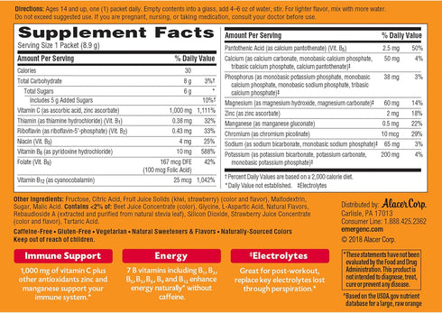 Emergen-C 1000mg Vitamin C Powder with Antioxidants, B Vitamins, Electrolytes, Strawberry Kiwi Flavor - 30 Count