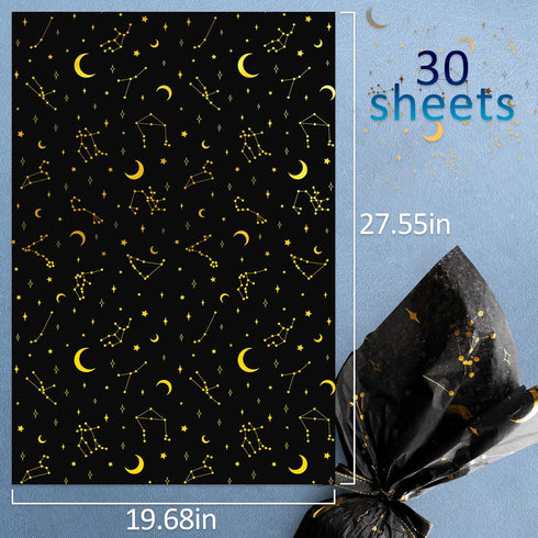 MR FIVE 30 Sheets Large 20" x 28" Gold Galaxy Tissue Paper Bulk, Moon and Star for Gift Bags Birthday Holiday