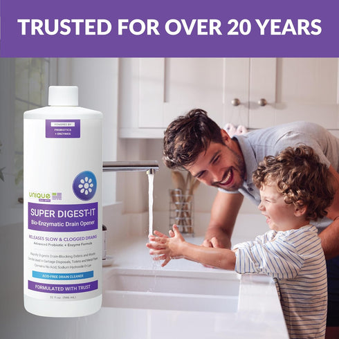 Unique Super Digest-It Bio-Enzymatic Drain Opener, Powerful Clog Remover for Toilet, Sink, Shower, Bathtub, 32 fl. Ounce