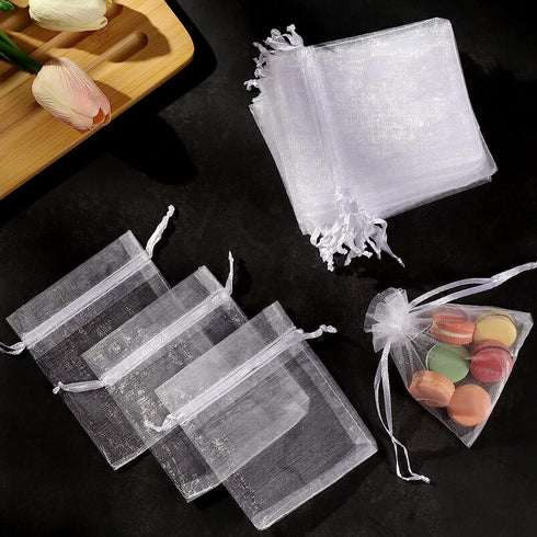 YLiiii 50Pcs 2x3 White Mini Sheer Organza Gift Bags, Breathable Storage Bag with Drawstring, Mesh Bags for Wedding