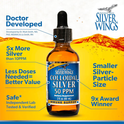 Natural Path Silver Wings Colloidal Silver Liquid, Daily Immune Support Supplement, 2oz Dropper