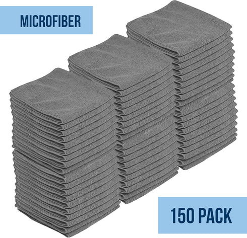 GREEN LIFESTYLE Microfiber Cleaning Cloth 150 Pack, Grey Borderless Towels for Cleaning, Car Wash Towels (11.5" x 11.5")