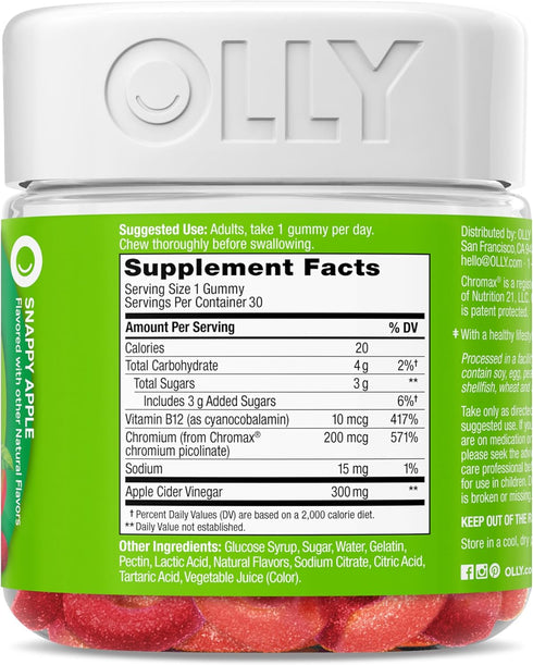 Gummy B12, 30 Count OLLY Metabolism Rings, Apple Cider Vinegar, Vitamin Chromium, Energy and Digestive Health, Chewable
