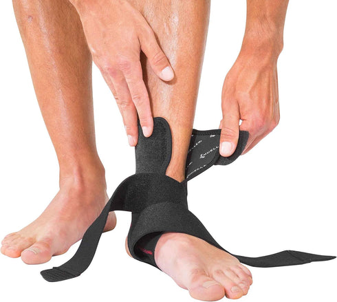 MUELLER Adjustable Ankle Support Brace, Pain Relief for Men and Women, Ideal for Sprains, Strains, Black, One Size