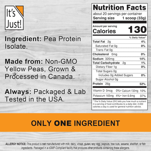 It's Just! Pea Protein Isolate, 1.5lb Plant Based, Gluten Free, Vegan, Keto Friendly, 24 Ounce (Pack of 1)