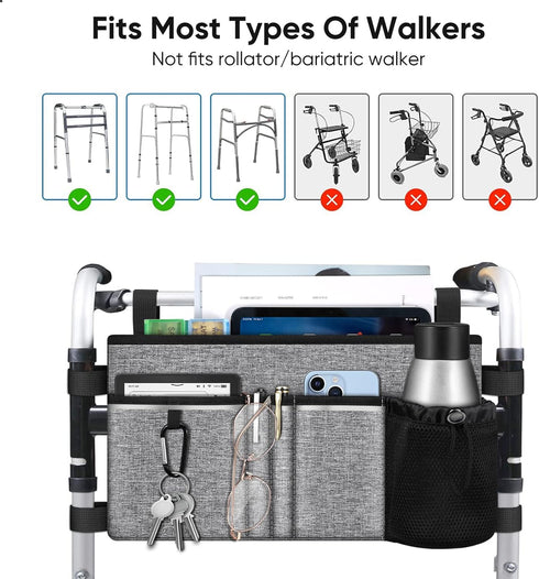 Large Walker Tote Bag in Gray - Practical Organizer with Pill Cases