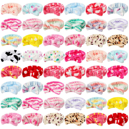 Tigeen 48 Pieces Spa Headband Bulk - Coral Fleece Bow Hair Band for Women Shower, Skincare, Gifts