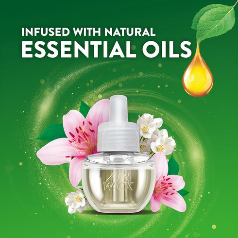Pack 4 Count 4 AIR WICK Plug In Scented Oil Air Freshener Refill - Oil Refills Morning Lily & White Flowers ct.