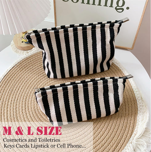 Small Black White Stripe Makeup Brush Bag, Zipper Pouch Organizer for Women Girls