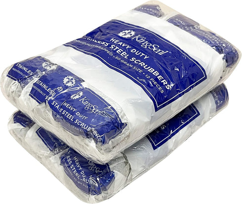 KingSeal Stainless Steel Scrubbers, Heavy Duty Scrub Pads, 50g Weight, 2 Packs of 12 (24 Count), Individually Wrapped