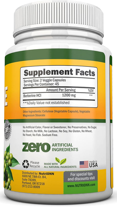 Berberine 1200Mg Per Serving, 90 Vegetarian Capsules, Pure HCL Extract Supplement for Immune Health