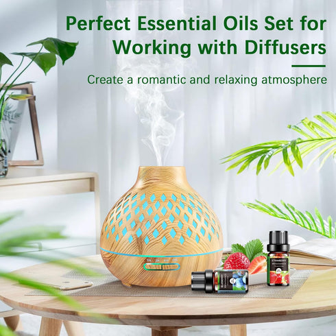Set 6x10ML Fruity Essential Oils - Fruit Fragrance Oil for Diffuser, Aromatherapy, Candle Making - Strawberry, Cherry