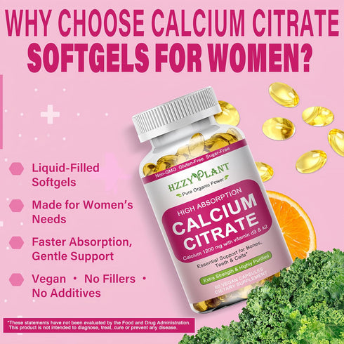 HZZYPLANT 1200 D3 2 Calcium Supplements for Women Softgels, High Absorption Calcium Citrate Supplement Essential