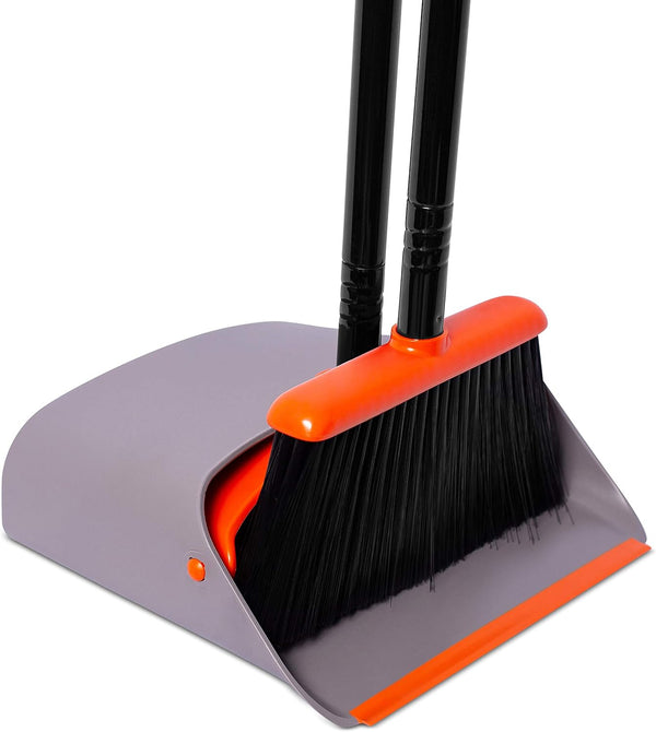BirdRock Home Broom and Dustpan Set - Lobby Dust Pan - Orange