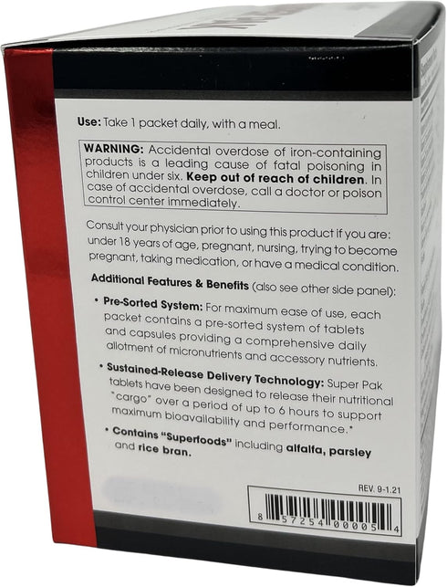 Beverly International Super Pak, 30 Packs, High-Potency Multivitamin, Daily Pack for Energy, Performance, Immune System