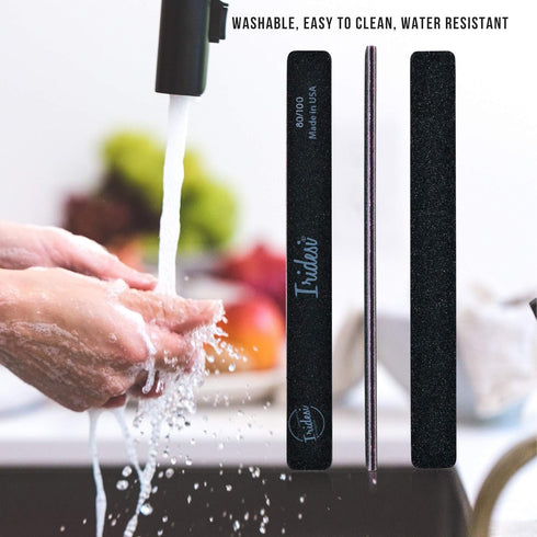 Professional Nail Files Black Washable Emery Boards, 7 Inches Long, 12 Fingernail Files Per Pack (80/100)