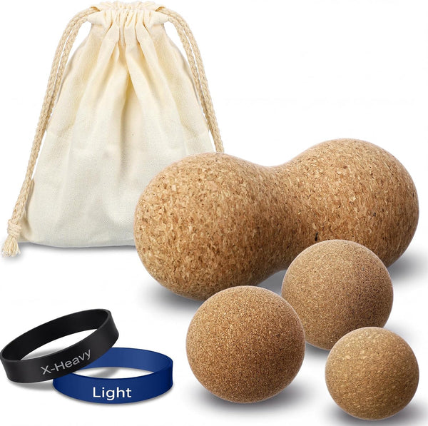 Konohan Cork Massage Balls & Toe Stretching Bands Set Includes 4 Peanut