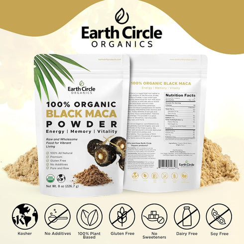 Immune (8oz, Pack 2) Organic Black Maca Peruvian Root Powder | Black Maca Root for Men | Natural Supplement | Essential