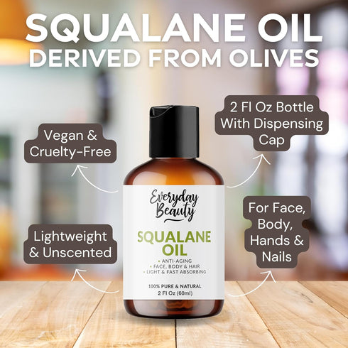 Squalane Oil - 100% Pure & Natural Plant Derived Facial Oil 2 Fl Oz - Cold Pressed Premium Grade Moisturizing Oil