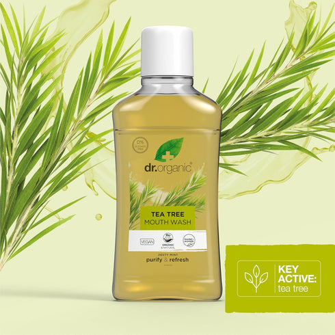 Dr. Organic Tea Tree Mouthwash, 500ml for Fresh Breath