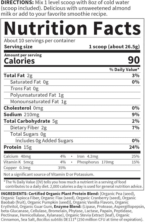 Garden of Life Organic Plant Based Protein Powder - Smooth Vanilla, Vegan, Gluten Free, 10 Servings