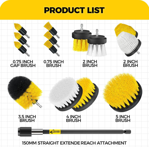 Holikme 15Piece Drill Brush Attachments Set, Power Scrubber Brush with Long Attachment for Kitchen and Bathroom Cleaning