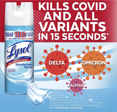 Lysol Disinfectant Spray, 12.5 fl oz, Crisp Linen, Antibacterial and Sanitizing Spray, 1 Count for Deodorizing