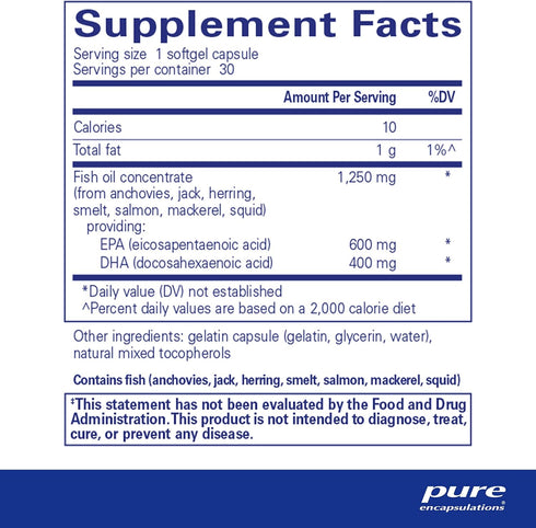Pure Encapsulations O.N.E. Omega Fish Oil Supplement, 30 Softgel Capsules for Heart Health