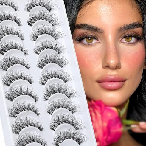 Newcally Lashes Natural Wispy False Eyelashes, Hand-Knotted Soft Light Volume Cat Eye Lashes Multipack