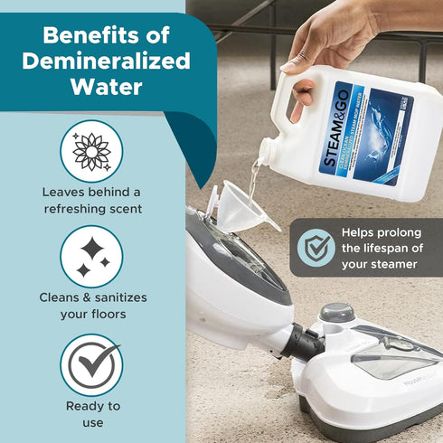 Steam & Go Demineralized Water for Steam Cleaner, 32 oz, PVC-Free Floor Cleaner Liquid for Any Mop Steamer