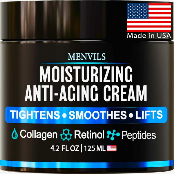 Mens Face Moisturizer Cream - Anti Aging & Wrinkle for Men with Collagen, Retinol, Peptides, Jojoba Oil (4.2 OZ)