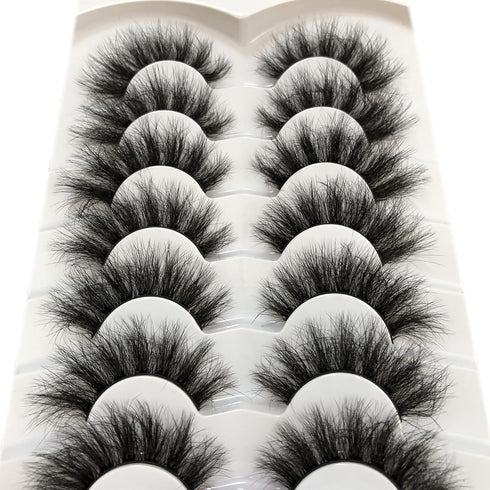 Pooplunch 7 Pairs Pack False Eyelashes Faux Mink Cat-Eye Look 18MM Wispy Long 8D Volume Fake Eyelash Strips