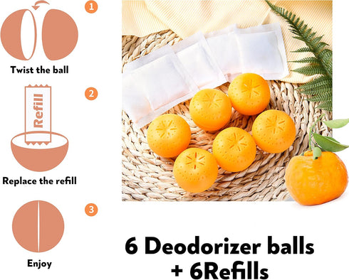12 Pack Baking Soda Deodorizers, 6 Deodorizer Balls + 6 Refills, Odor Eliminator for Home, Up to 240 Days