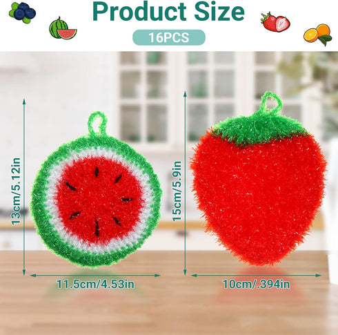 16 Pcs Fruit Dish Scrubber Non Scratch Dish Washing Scrubbers Reusable Kitchen Scrubber for Dishwashing Cleaning Washing Dishes Cookware Tubs Sinks
